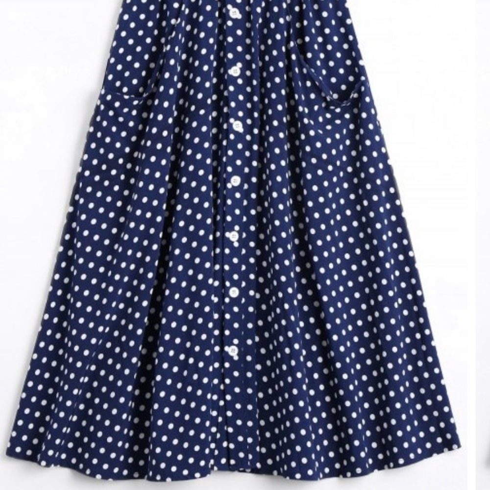 Beautiful Navy Polka Dot Mid-Calf Skirt